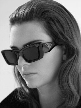 Prada Glossy Black Rectangular Logo Sunglasses